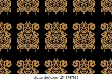 Ikat floral seamless pattern on background,damask seamless pattern,vector illustration,Ikat ethnic oriental embroidery,Aztec style,baroque.design for texture,fab,clothing,decoration,fashion.