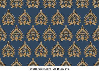 Ikat floral seamless pattern on background,damask seamless pattern,vector illustration,Ikat ethnic oriental embroidery,Aztec style,baroque.design for texture,fab,clothing,decoration,fashion.