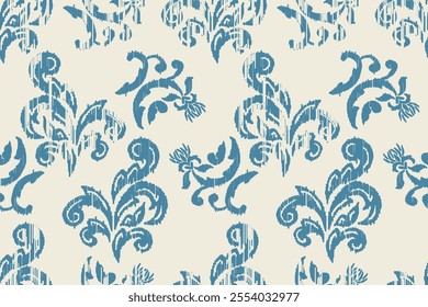 Ikat floral seamless pattern on background,damask seamless pattern,vector illustration,Ikat ethnic oriental embroidery,Aztec style,baroque.design for texture,fab,clothing,decoration,fashion.