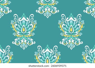 Ikat floral seamless pattern on blue background,Ikat oriental seamless pattern,vector illustration,Ikat ethnic flower seamless pattern,Aztec style.design for texture,fabric,clothing,decoration,print.