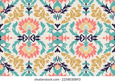 Ikat floral seamless pattern pastel tone background. Abstract graphic line modern elegant minimal vintage retro style. Design for fabric texture textile print art background wallpaper tile backdrop. 