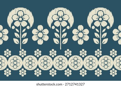 Patrón sin costuras floral de Ikat en estilo Antiguas suave. motivos circulares texturizados con flores estilizadas. imita la estética tradicional de ikat tejido. Perfecto para textiles, Fondos de pantalla y embalajes