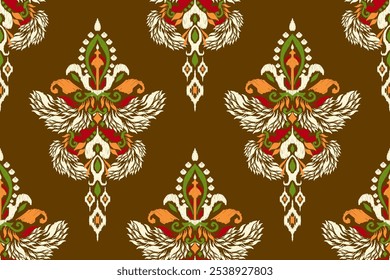 Ikat floral seamless pattern,Ikat ethnic oriental seamless pattern,vector illustration,Ikat border embroidery,Aztec style,baroque fabric.design for texture,fabric,clothing,decoration,fashion design.