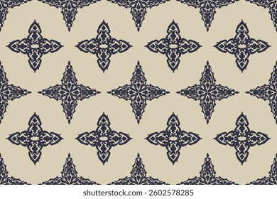 Ikat floral and star seamless pattern on background,damask seamless pattern,vector illustration,Ikat ethnic oriental embroidery,Aztec style,baroque.design for texture,fab,clothing,decoration,fashion.