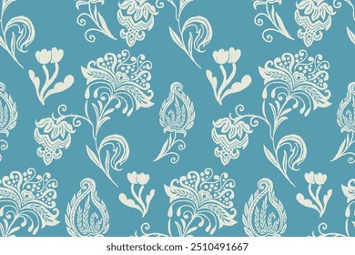 Ikat diseño vintage floral bordado patrón sin fisuras en la Ilustración vectorial de fondo. Ikat bordado oriental étnico tradicional. Patrón indio Ikat estilo azteca retro. diseño para textura, tela.