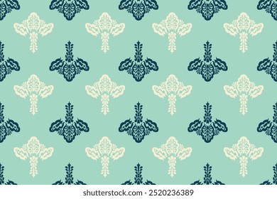 Ikat floral vintage design embroidary seamless pattern on background vector illustration.Ikat ethnic oriental embroidery traditional.Indian Ikat pattern Aztec style retro. design for texture,fabric.