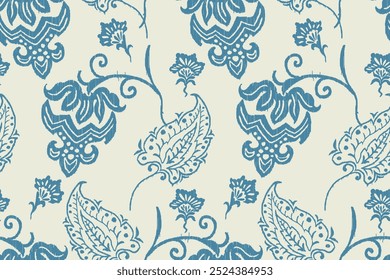 Ikat floral vintage design embroidary seamless pattern on background vector illustration.Ikat ethnic oriental embroidery traditional.Indian Ikat pattern Aztec style retro. design for texture,fabric.