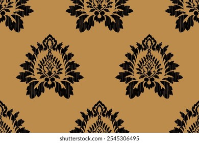 Ikat floral vintage design embroidary seamless pattern on background vector illustration.Ikat ethnic oriental embroidery traditional.Indian Ikat pattern Aztec style retro. design for texture,fabric.