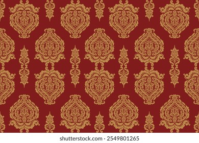 Ikat floral vintage design embroidary seamless pattern on background vector illustration.Ikat ethnic oriental embroidery traditional.Indian Ikat pattern Aztec style retro. design for texture,fabric.