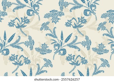 Ikat floral vintage design embroidary seamless pattern on background vector illustration.Ikat ethnic oriental embroidery traditional.Indian Ikat pattern Aztec style retro. design for texture,fabric.