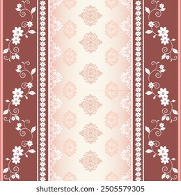 Ikat florals boder with brunt orange and pink peace .Design for Boder saree ,background,wallpaper,wrapping, greeting card and other design.