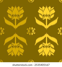 ikat flower artwork abstract seamless geometric graphic decoration ethnic outline template wallpaper print fabric pattern hand drawn contour shape background ombre gold 
