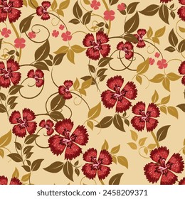 Ikat flower embroidery on light color background, traditional Ikat seamless pattern. Abstract vector illustration, Aztec style design for texture, fabric, clothing, wrapping, decoration.
