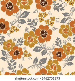 Ikat flower embroidery on light color background, traditional Ikat seamless pattern. Abstract vector illustration, Aztec style design for texture, fabric, clothing, wrapping, decoration.

