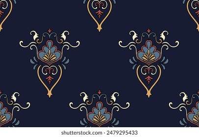 Ikat flower. Ikat oriental embroidery. Aztec style, abstract, hand drawn, design for fabric surface.