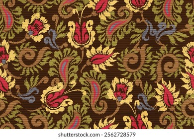 Ikat flower paisley embroidery, abstract floral motifs, embroidery floral motifs. designs for texture, fabric, clothing, wrapping, decoration, etc.
