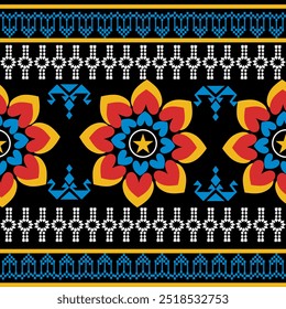Patrón de flor Ikat Étnico Geométrico nativo tribal boho motivo azteca alfombra de tela textil mandalas africano