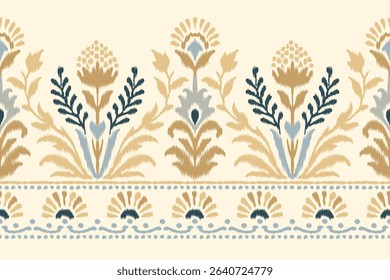 Ikat flower pattern, oriental traditional ikat design on beige background, vector illustration in Aztec style with abstract background, perfect for texture, fabric, clothing, and decoration.
