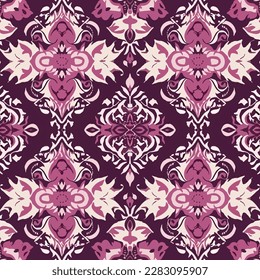 Ikat flower rhombus damask seamless pattern. Abstract traditional folk old ancient antique tribal ethnic graphic line. Ornate elegant luxury vintage retro modern minimal style for texture textile.