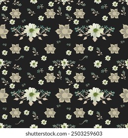 Ikat flower seamless Dark Tone , Motif ethnic  floral seamless textil,  embroidery, print striped ornament floral, pattern, design for wrapping, silk, scarf, background, textile