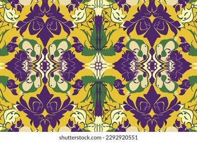 Ikat flowers floral ornament pattern. Ornate elegant luxury vintage retro modern minimal for texture textile fabric backdrop background wallpaper. Abstract seamless traditional folk graphic line.