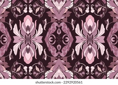 Ikat flowers floral ornament pattern. Ornate elegant luxury vintage retro modern minimal for texture textile fabric backdrop background wallpaper. Abstract seamless traditional folk graphic line.