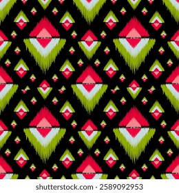 Ikat folklore ornament ethnic vector texture . Figure tribal embroidery Aztec style seamless pattern. Design for background, carpet, wallpaper, clothing, wrapping, batik fabric, vector illustration.
