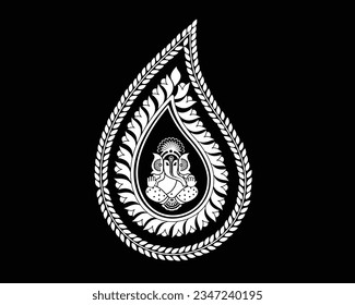 Ikat Ganesha embroidery on black background.boho pattern traditional.Aztec style abstract vector illustration.design for texture,fabric,clothing,fashion women wearing,print.