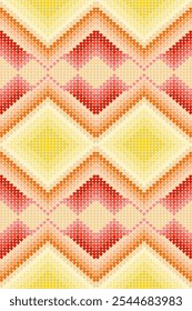 Ikat geometric abstract embroidery heart shape elements pastel color background seamless pattern. Perfect geometry decorative design for fabric, texture, ornament, graphic, card, interior, knitting