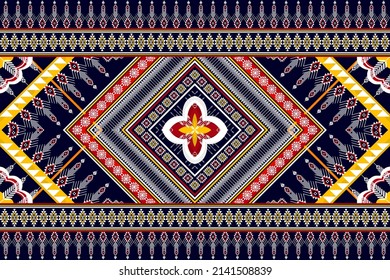 Ikat Geometric abstract ethnic pattern design. Aztec fabric carpet mandala ornament boho native chevron textile decoration wallpaper. Tribal traditional ethnic vector illustrations background 