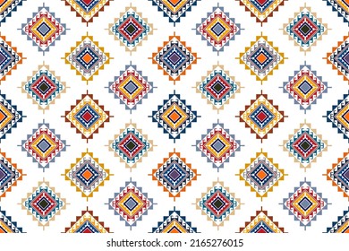 Ikat geometric abstract ethnic textile seamless pattern design. Tribal boho native textile turkey traditional embroidery vector background. Aztec fabric carpet mandala ornaments textile decorations. 