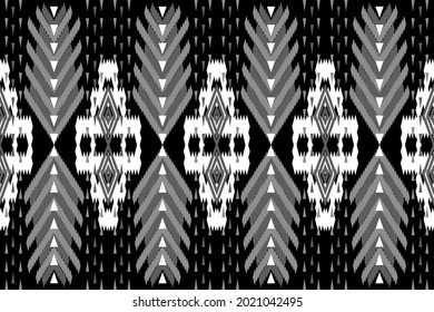 Ikat Geometric Ethnic Native  Textile Boho Tribal pattern Traditional local Vector design for fabric carpet background wallpaper tile using white cloud shadow grey black for dark tone art 