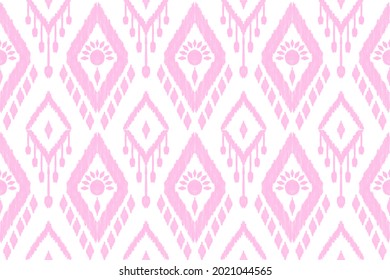 Ikat Geometric Ethnic Native  Textile Boho pattern Traditional local Vector design for fabric carpet background wallpaper tile using pastel pink on white background bright tone 
