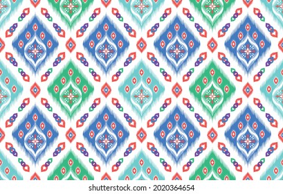 Ikat geometric ethnic pattern design for background, fabric, clothing, wrapping, textile, texture, decoration, native, boho ornament vector illustrations traditional embroidery orientalist wallpaper.