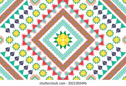 Diseño de patrones étnicos geométricos Ikat. Moqueta de tela azteca mandala adorno textura boho decoración textil papel de pared. El estilo de bordado de los nativos indios-americanos portadores africanos.