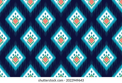 Ikat geometric ethnic pattern design. Aztec fabric carpet mandala ornament texture boho textile decoration wallpaper. Native Indian American African vector illustrations background embroidery style.
