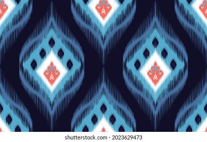 Ikat geometric ethnic pattern design. Aztec fabric carpet mandala ornament boho chevron textile decoration wallpaper. Traditional embroidery ornament tribal texture vector illustrations background.