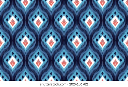 Ikat geometric ethnic pattern design. Aztec fabric carpet mandala ornament boho chevron textile decoration wallpaper. Traditional embroidery ornament tribal texture vector illustrations background.
