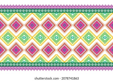 Ikat geometric ethnic pattern design. Aztec fabric carpet mandala ornament boho chevron textile decoration wallpaper. Tribal turkey African Indian traditional embroidery vector illustration background