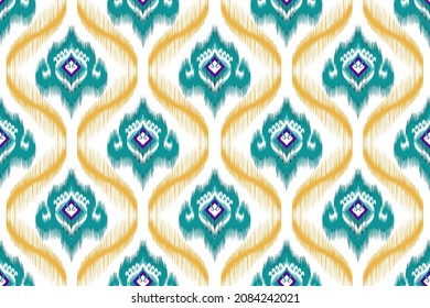 Ikat geometric ethnic pattern design. Aztec fabric carpet mandala ornament boho chevron textile decoration wallpaper. Tribal turkey African Indian traditional embroidery vector illustration background