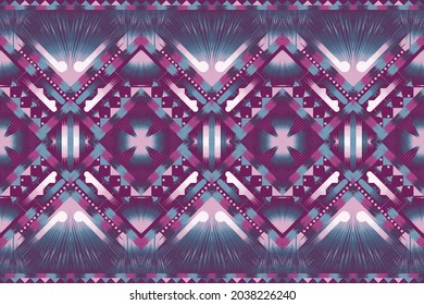 ikat geometric ethnic pattern oriental traditional design. Neon landscape floral abstract embroidery style on dark purple backgroud for fabric, carpet, weaving and all disign. seamless vector.