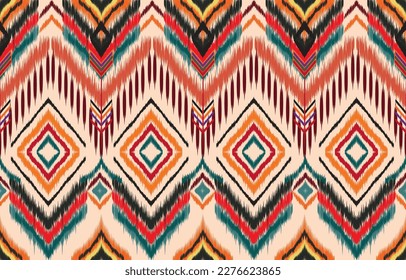 Ornamento de folclore geométrico Ikat. Textura vectorial étnica tribal. Patrón sin foco, bordado folclórico y estilo mexicano. Impresión de adorno de arte geométrico azteca.Diseño para alfombras, tapa.papel tapiz, w