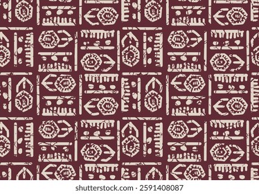 Ikat geometric folklore ornament. Batik tie dye texture repeat modern Pattern in red background. Cloth fabric print design for textiles.