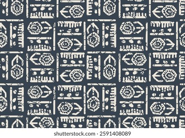 Ikat geometric folklore ornament. Batik tie dye texture repeat modern Pattern in black background. Cloth fabric print design for textiles.