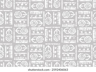 Ikat geometric folklore ornament. Batik tie dye texture repeat modern Pattern in grey background. Cloth fabric print design for textiles.