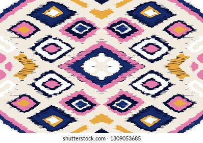 Ikat geometric folklore ornament with diamonds. Tribal ethnic vector texture. Seamless striped pattern in Aztec style. Folk  embroidery. Indian, Scandinavian, Gypsy, Mexican, African rug. 