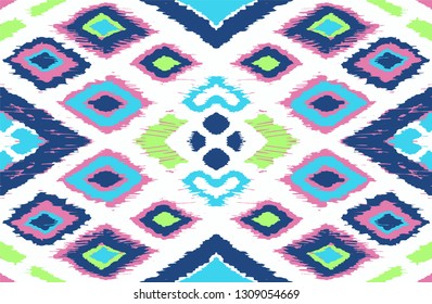 Ikat geometric folklore ornament with diamonds. Tribal ethnic vector texture. Seamless striped pattern in Aztec style. Folk  embroidery. Indian, Scandinavian, Gypsy, Mexican, African rug. 