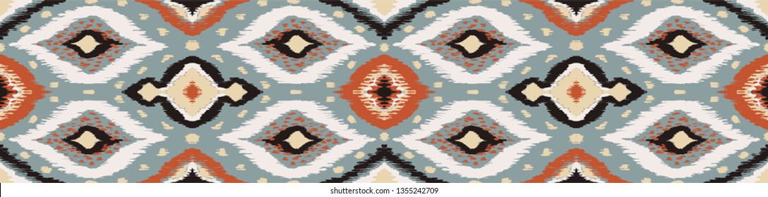 Ikat geometric folklore ornament with diamonds. Tribal ethnic vector texture. Seamless striped pattern in Aztec style. Folk  embroidery. Indian, Scandinavian, Gypsy, Mexican, African rug. 