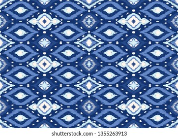 Ikat geometric folklore ornament with diamonds. Tribal ethnic vector texture. Seamless striped pattern in Aztec style. Folk  embroidery. Indian, Scandinavian, Gypsy, Mexican, African rug. 