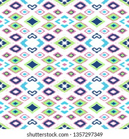 Ikat geometric folklore ornament with diamonds. Tribal ethnic vector texture. Seamless striped pattern in Aztec style. Folk  embroidery. Indian, Scandinavian, Gypsy, Mexican, African rug. 